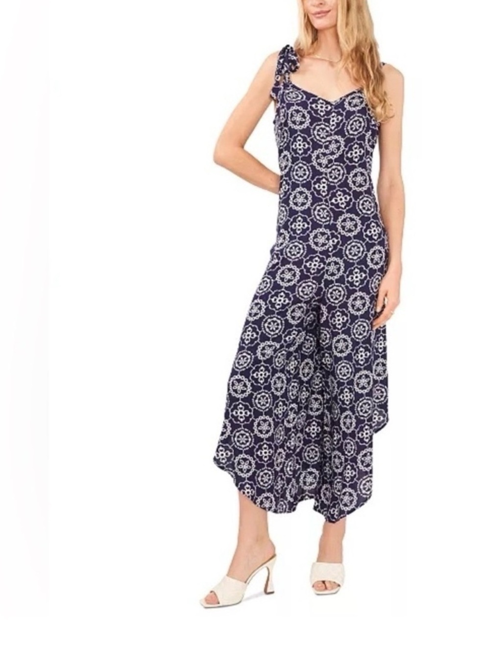 Vince Camuto Navy and White Wide Leg Romper Size M
